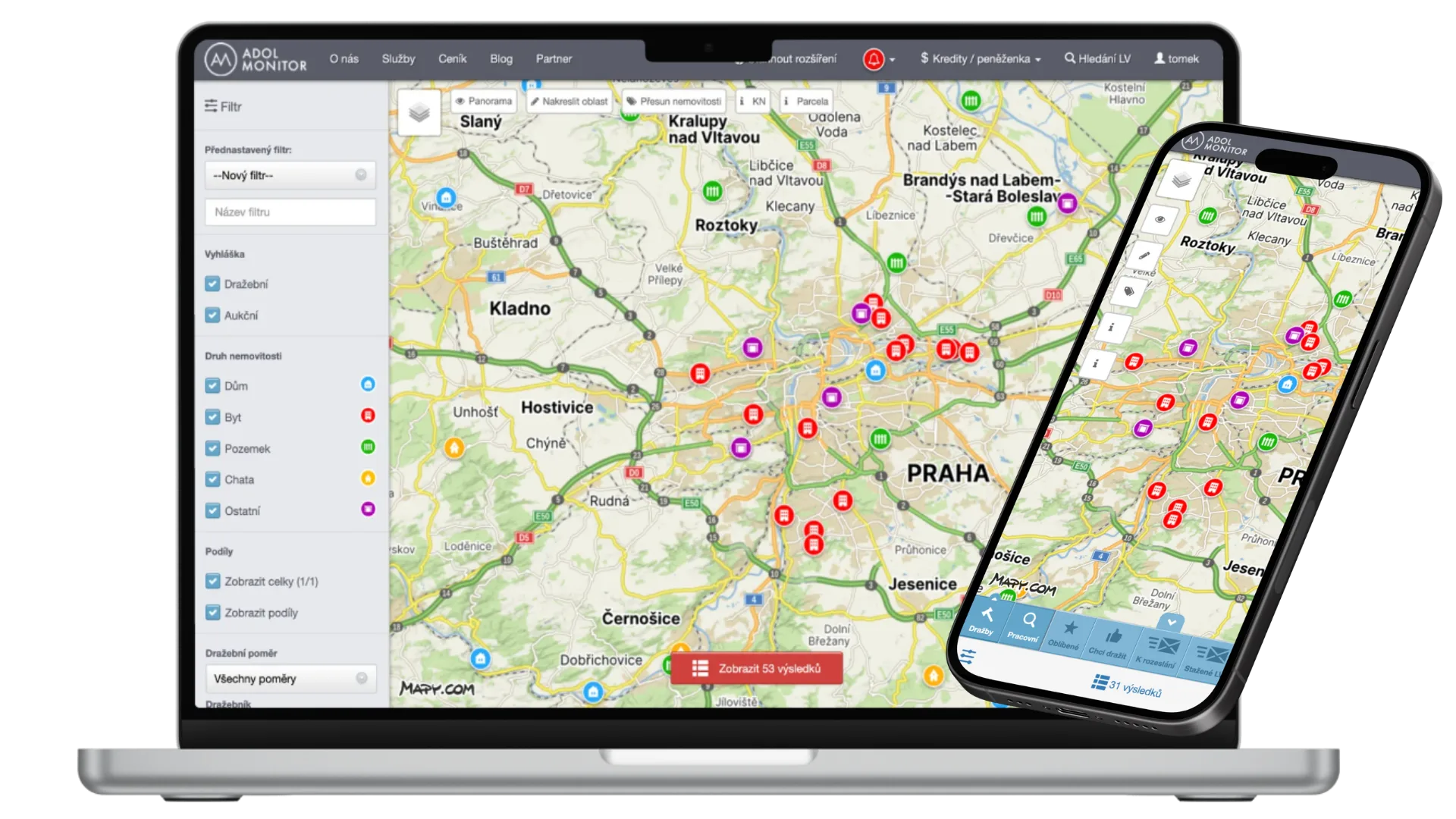 ADOL Monitor – mapová aplikace na monitoru a mobilu