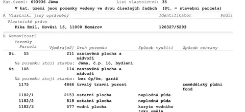 Výpis z katastru nemovitostí – list vlastnictví – co zde najdu a co ne