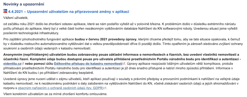 Katastr nemovitostí - změny v aplikaciKatastr nemovitostí - změny v aplikaci