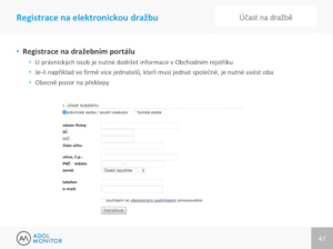 ADOL školení dražby - ukázka registrace na dražbu