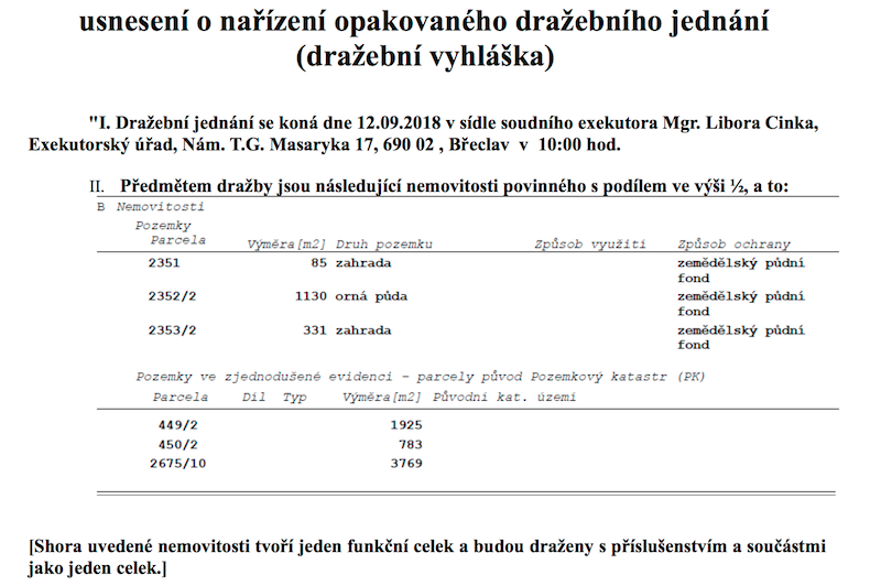 ADOL Chybná dražební vyhláška chybí katastr