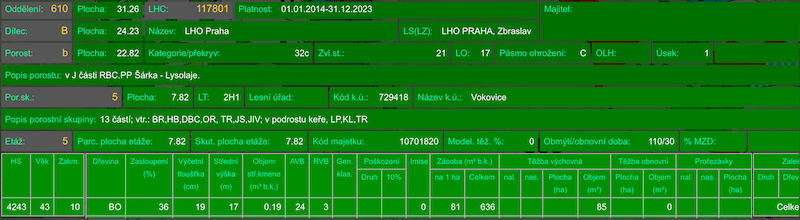 UHUL ukázka výpisu informací