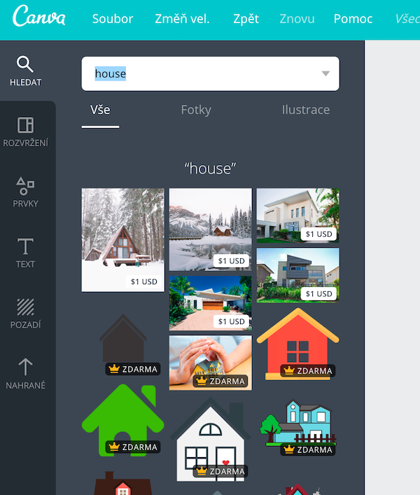 Hledání obrázků - canva