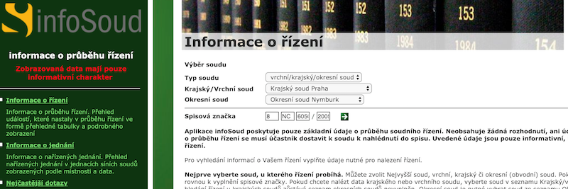 Infosoud - vyhledání řízení