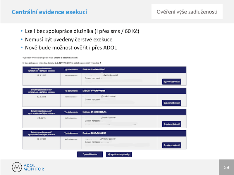 ADOL - seminář exekuce a oddlužování - centrální evidence exekucí - cee