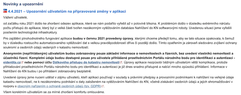 Katastr nemovitostí - změny v aplikaciKatastr nemovitostí - změny v aplikaci